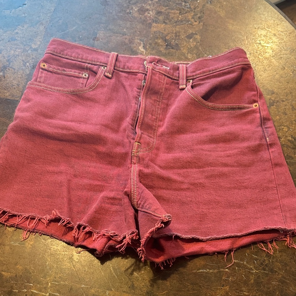 Levi's Burgundy Frayed-Hem Denim Shorts